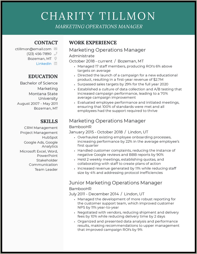 Highlisghts To Include On An Operations Manager Resume