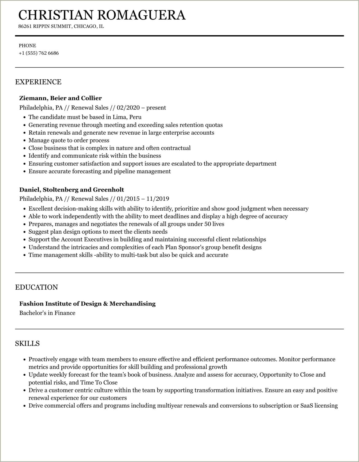 Hitachi Maintenance Renewals Specialist Resume Sample