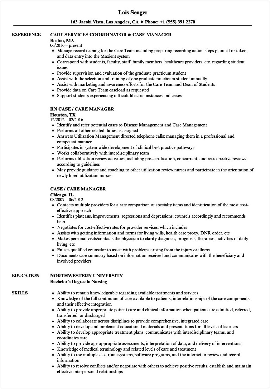 Home Care Rn Case Manager Resume