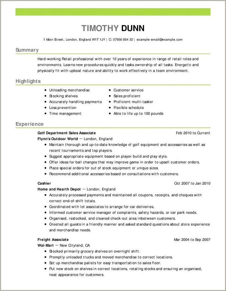 Home Depot Head Cashier Objective Resume