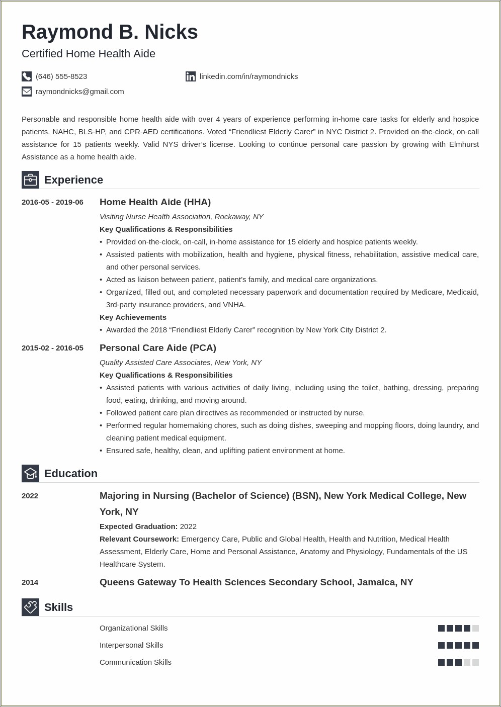 Home Health Care Provider Resume Sample