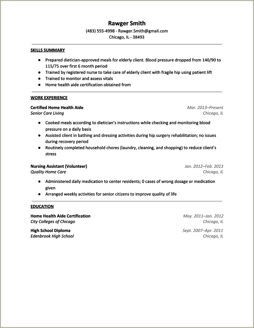 Home Health Care Resume Objective Examples