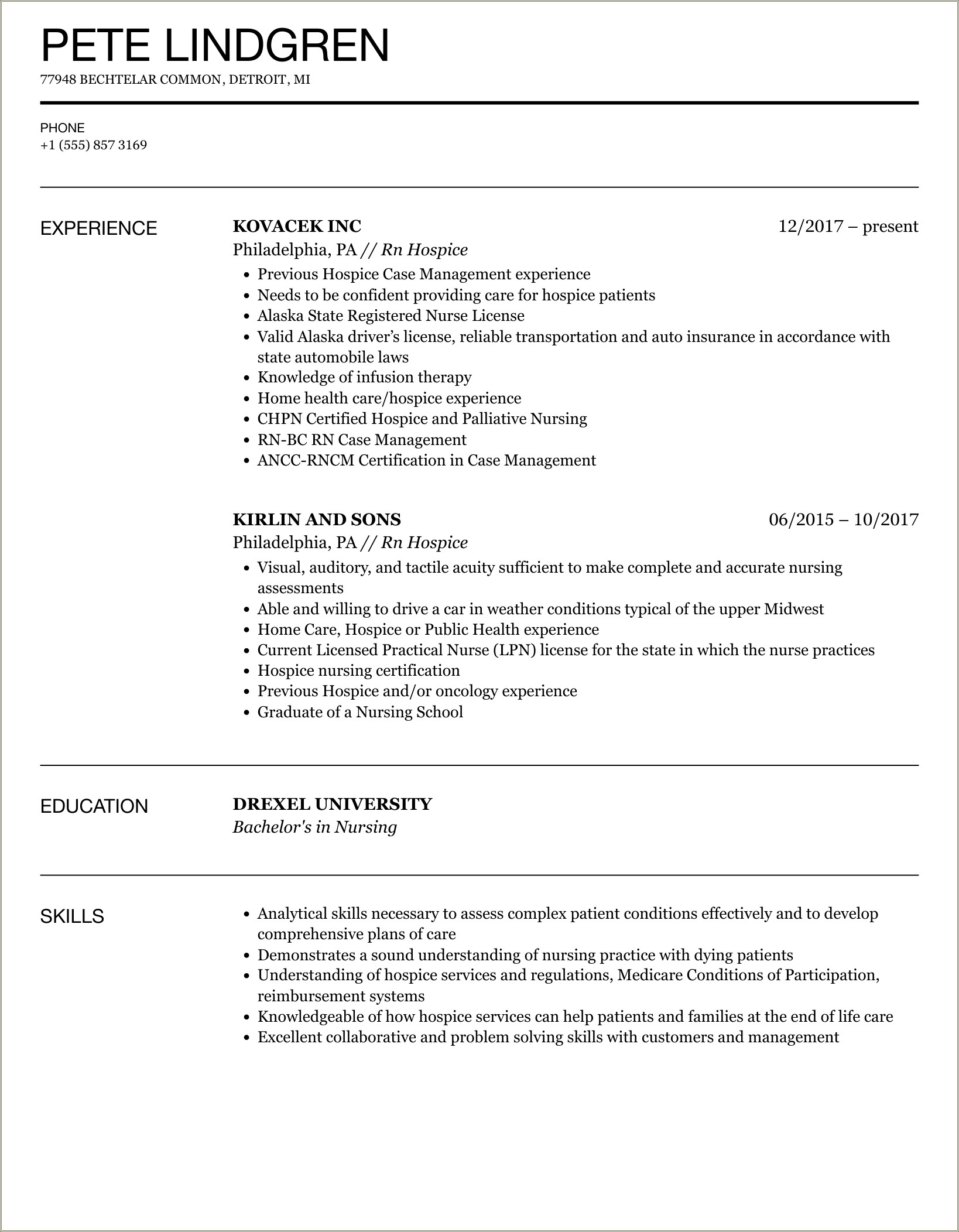 Home Health Hospice Care Manager Rn Resume