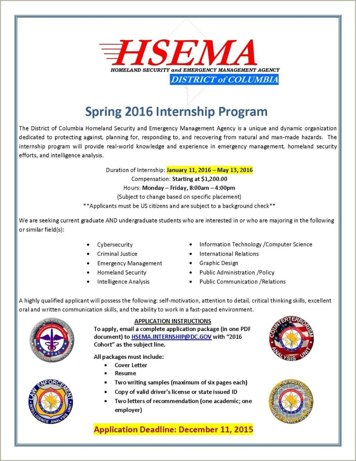 Homeland Security And Emergency Management Resume Intern