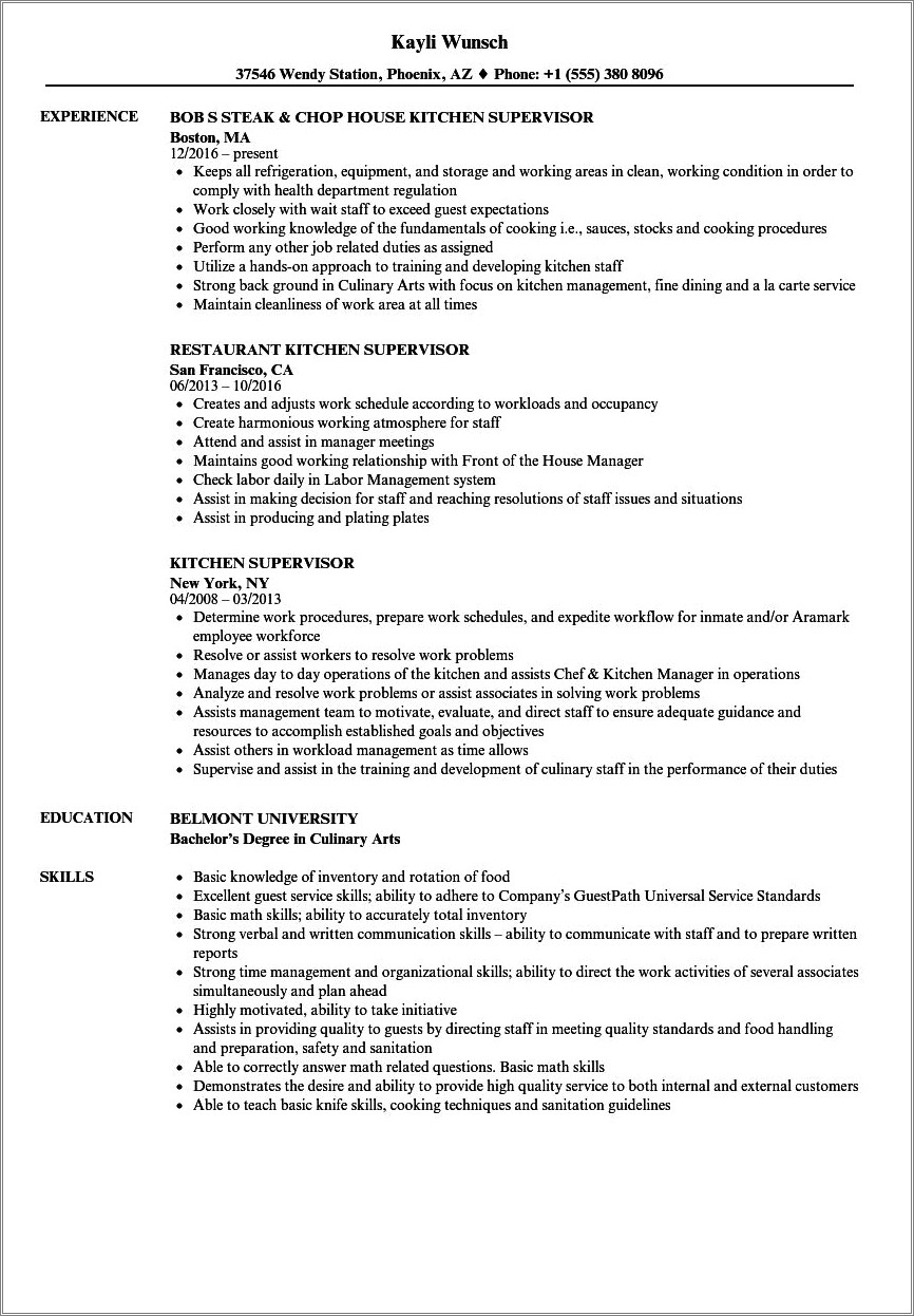 Hospital Kitchen Job Description For Resume