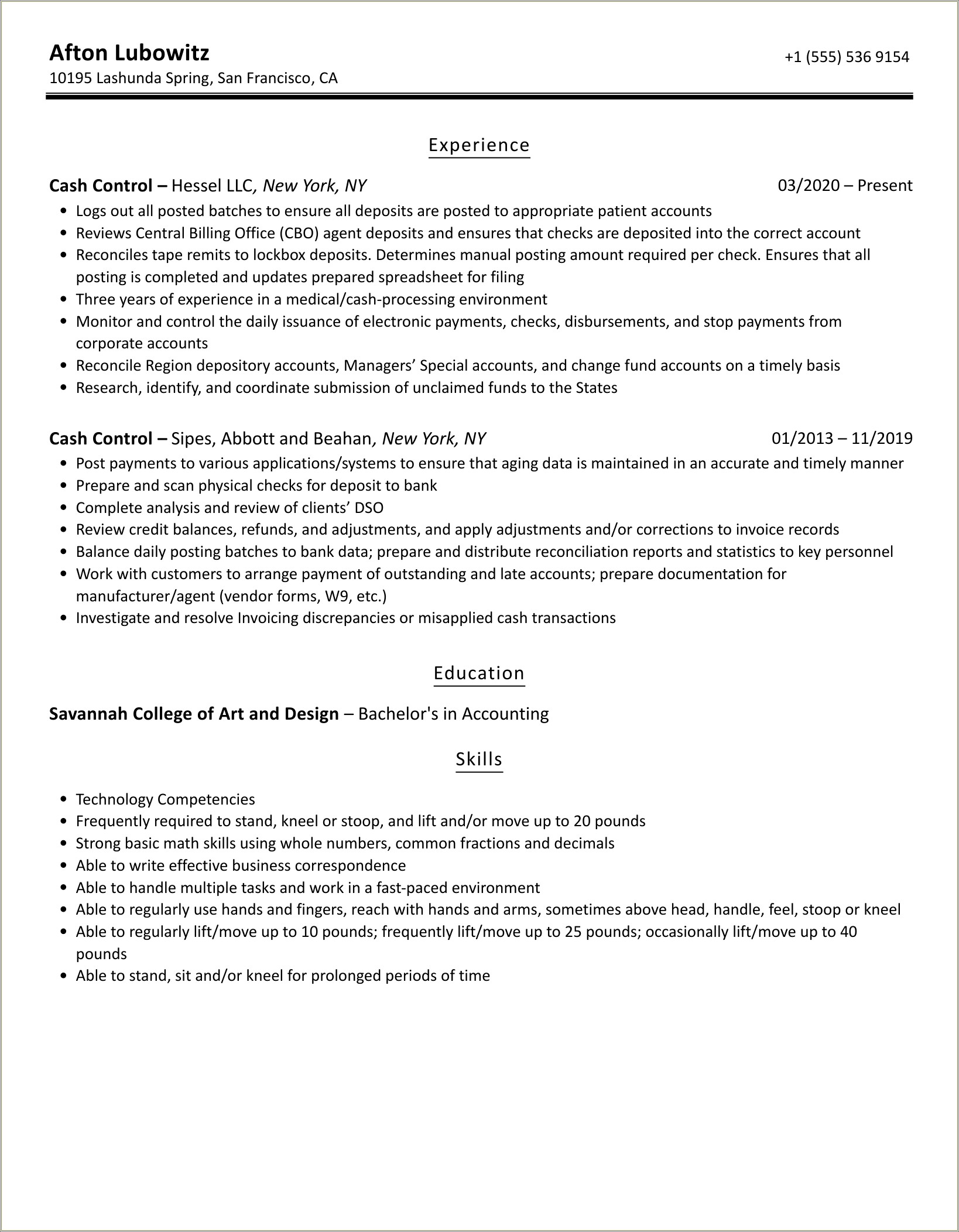 Hot To Put Counting Money On Resume