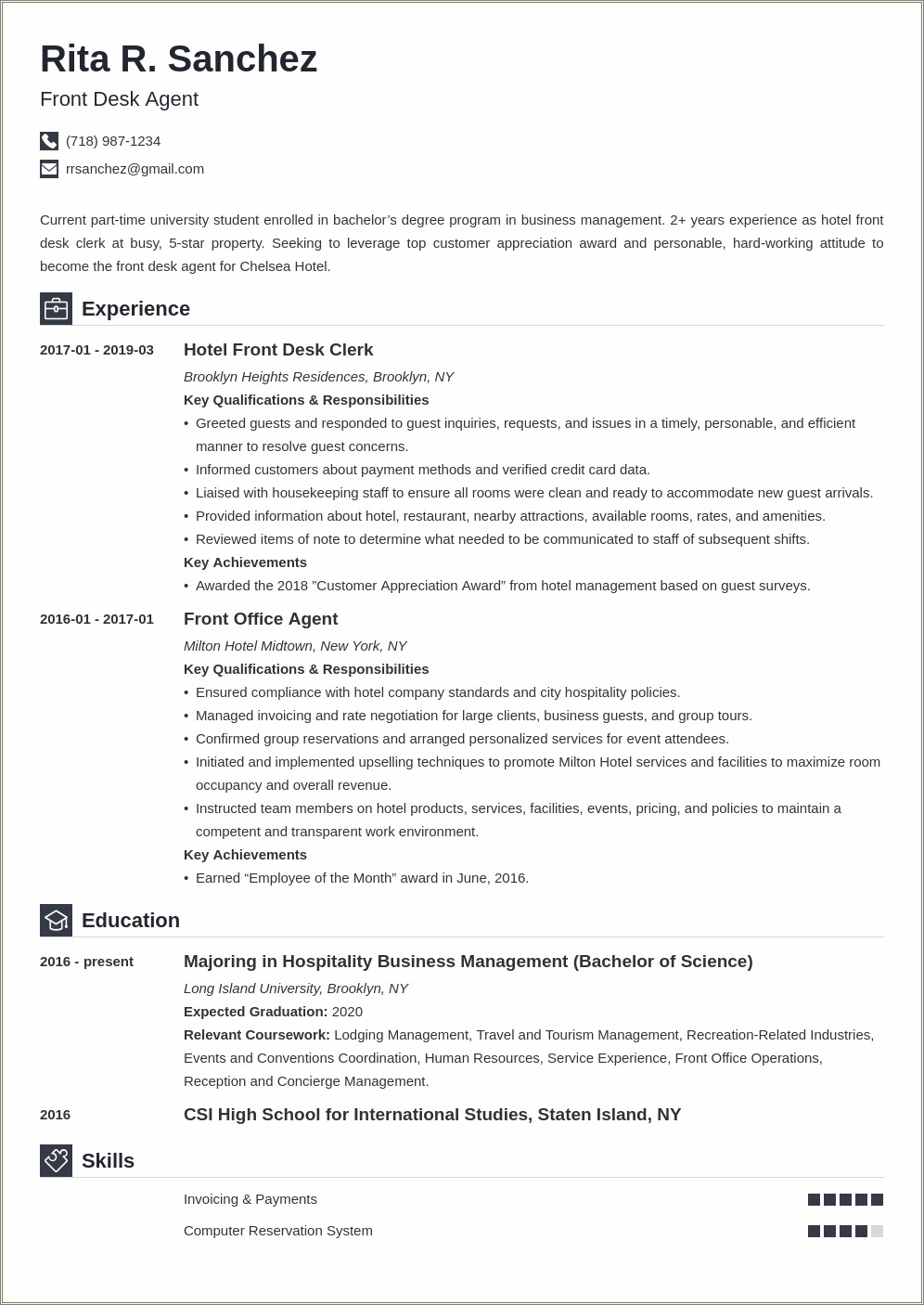 Hotel Front Office Manager Resume Pdf
