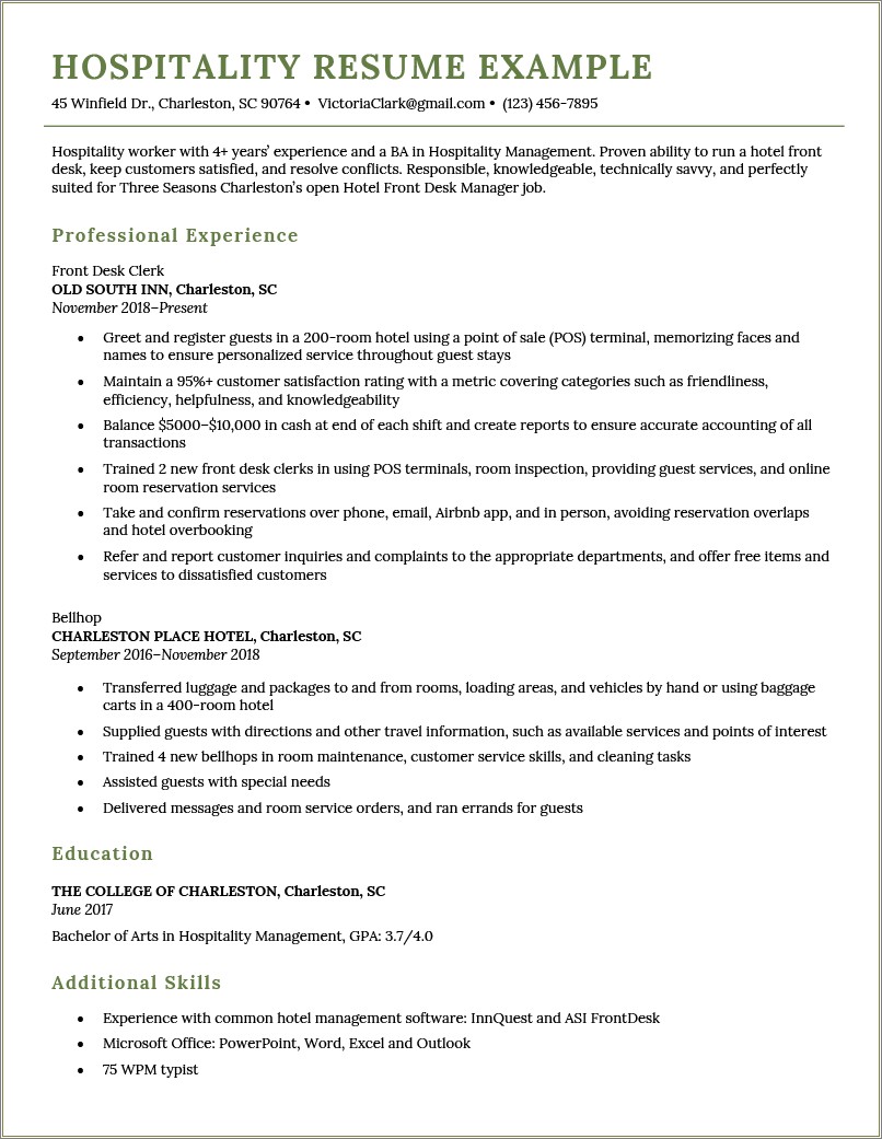 Hotel Front Office Manager Sample Resume