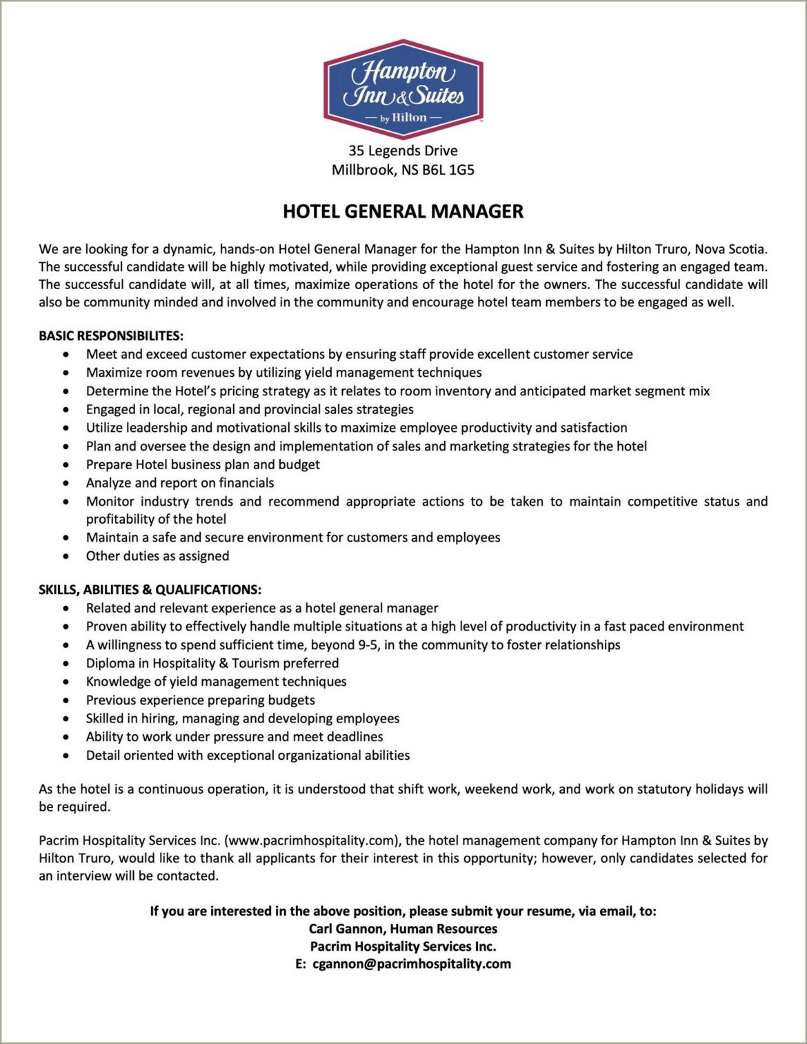 Hotel Operation Manager Job Description Resume