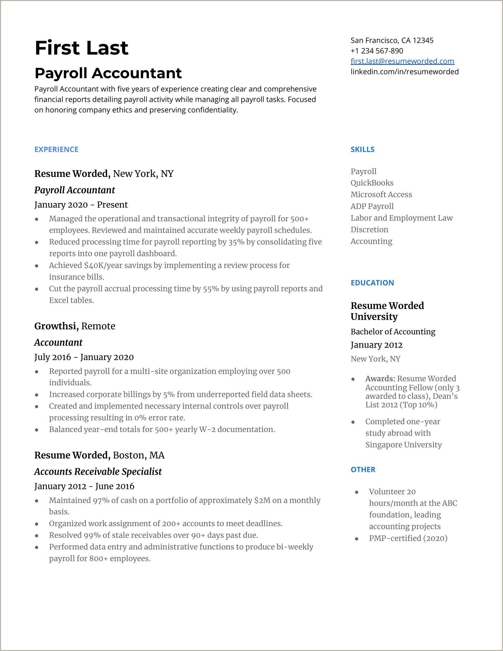 Hotel Payroll General Account Job Description For Resume