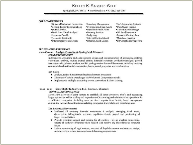 Hotel Payroll General Accountant Job Description For Resume