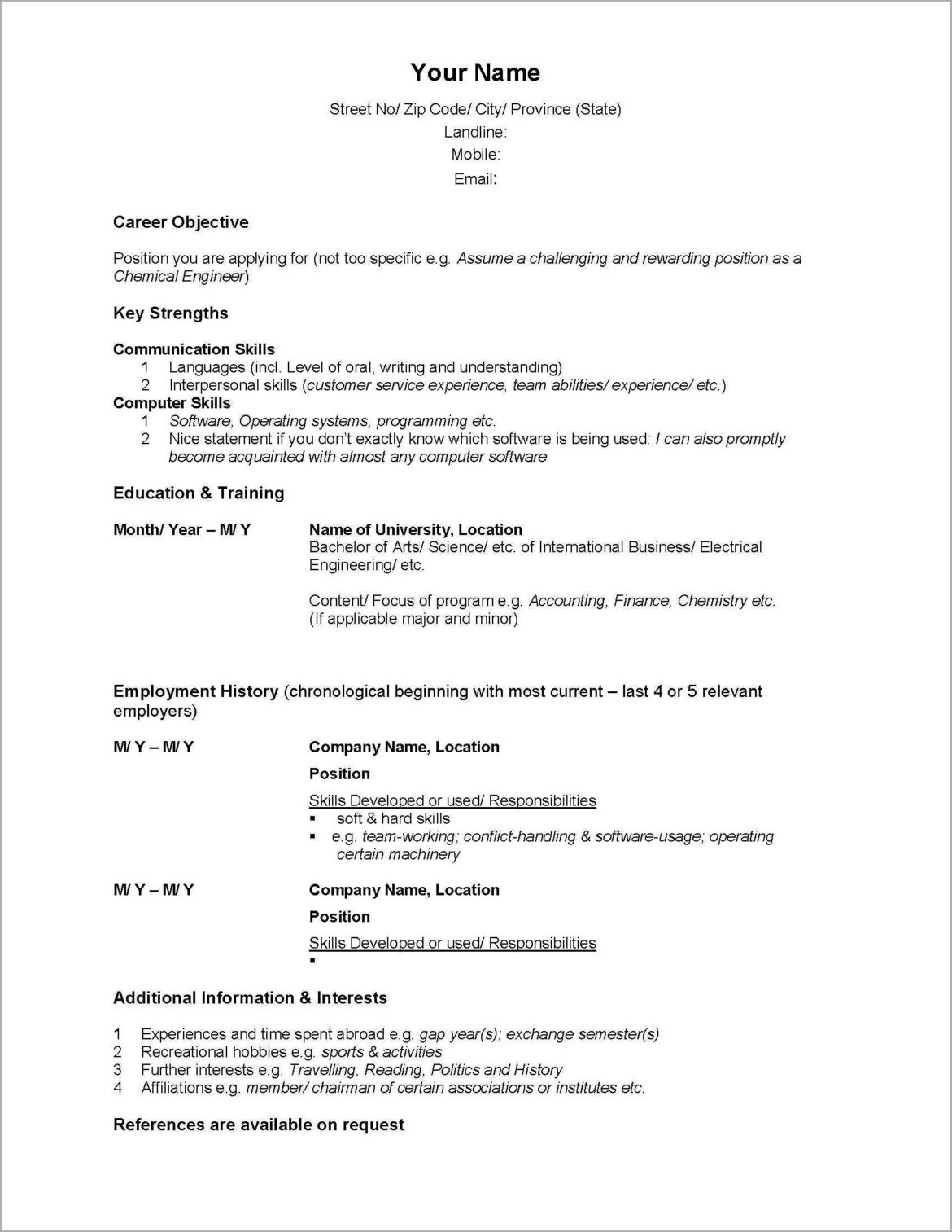 Hr Beginner Resume Sample With Visa Details