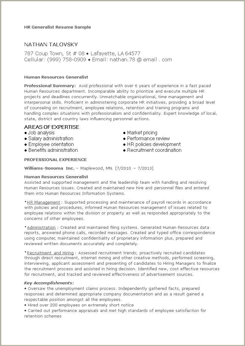 Hr Generalist Resume With 5 Years Experience