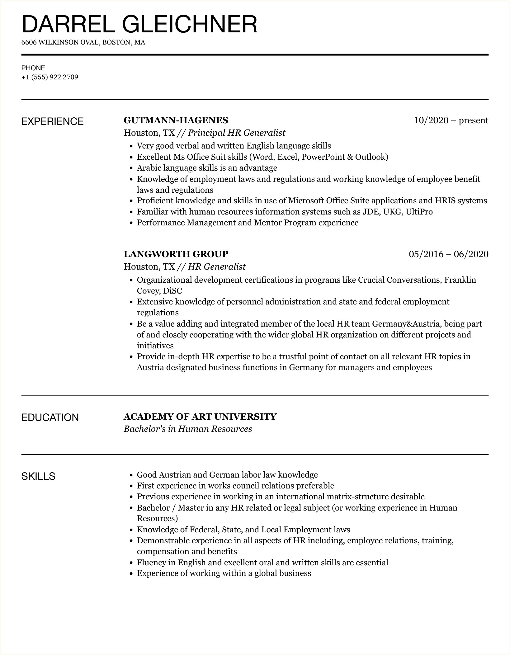 Hr Generalist Skills And Competencies Resume