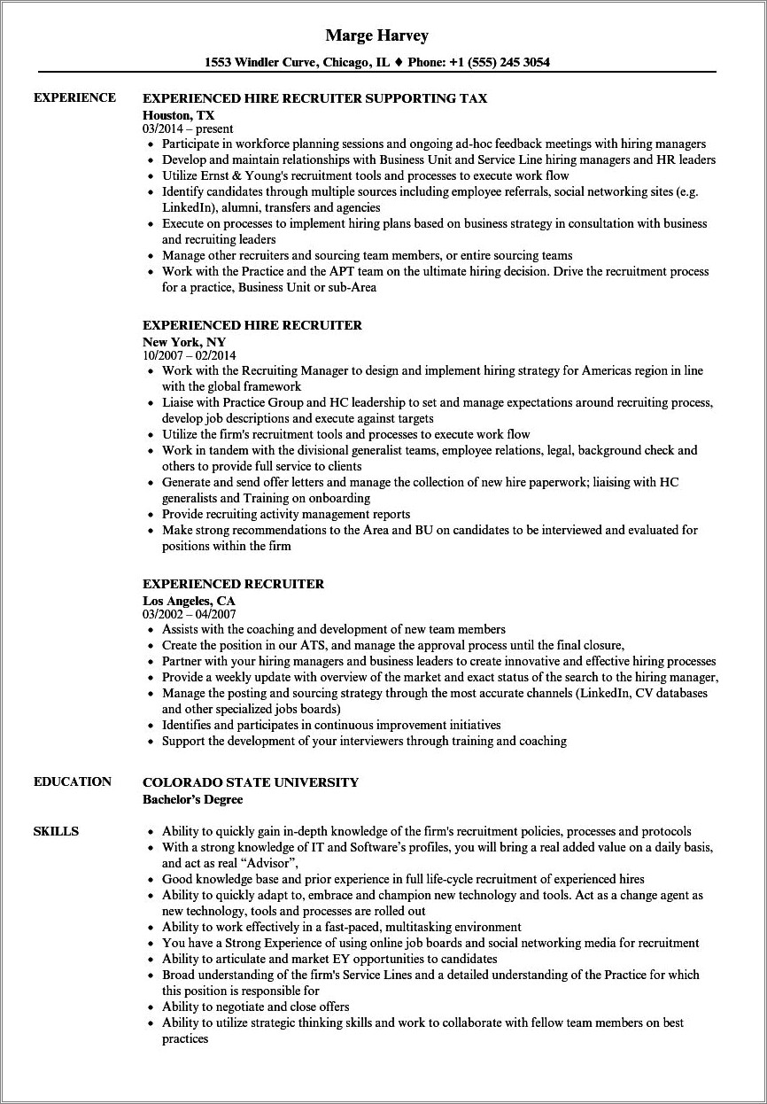 Hr Recruiter Resume For 1 Year Experience