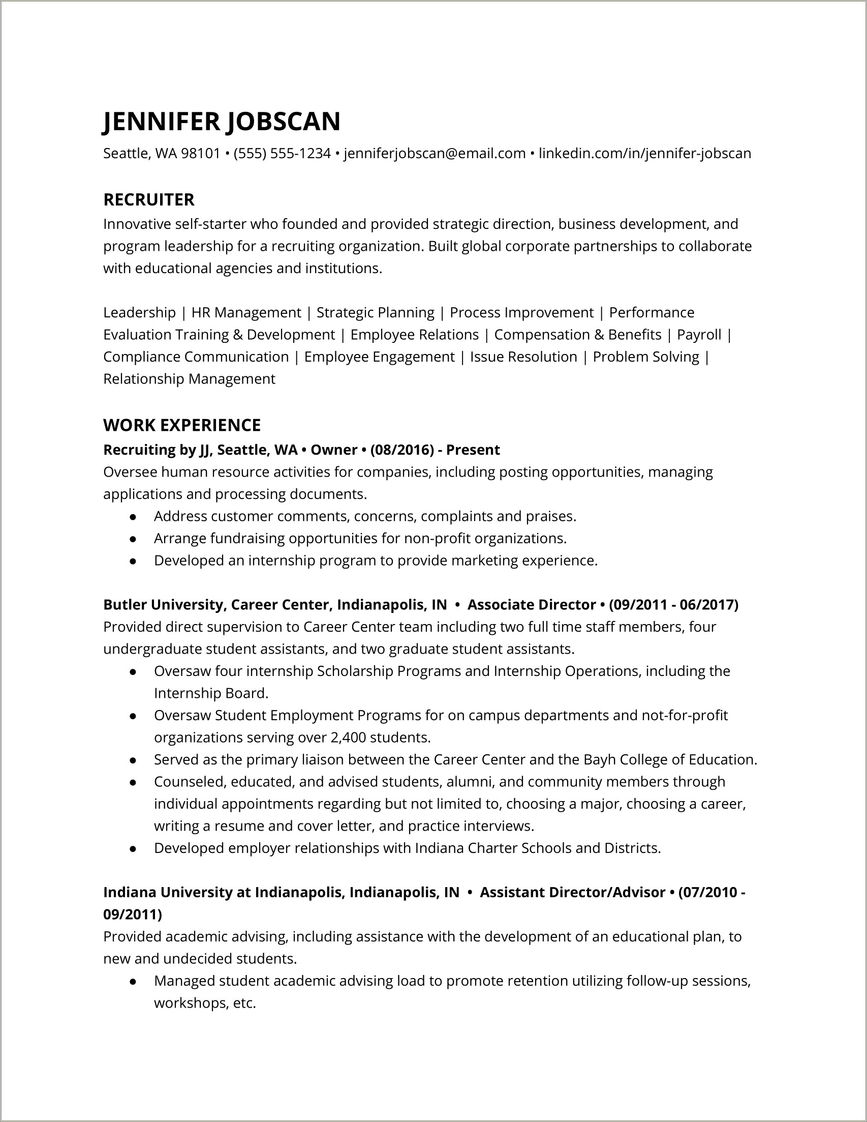 Hr Resume Sample With 3 Years Experience