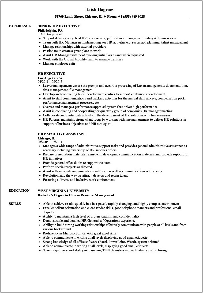 Hr Sample Resume For Hr Executive In India