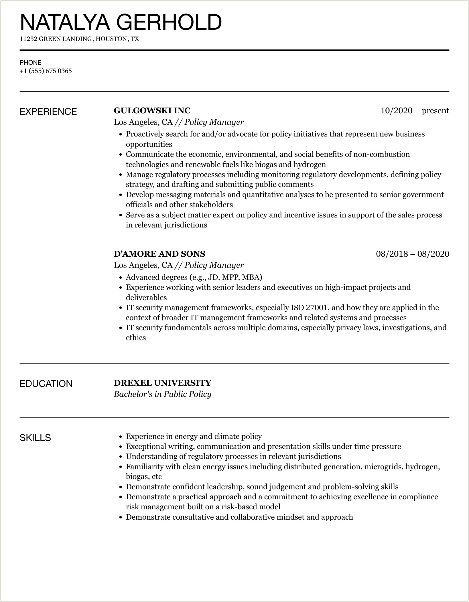 Hr Working With Policies On Resume