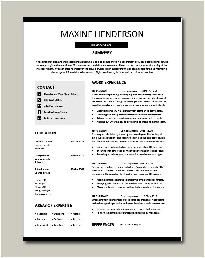 Human Resource Administrative Assistant Resume Sample