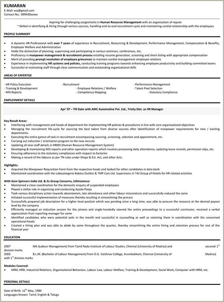 Human Resource Generalist Job Description For Resume