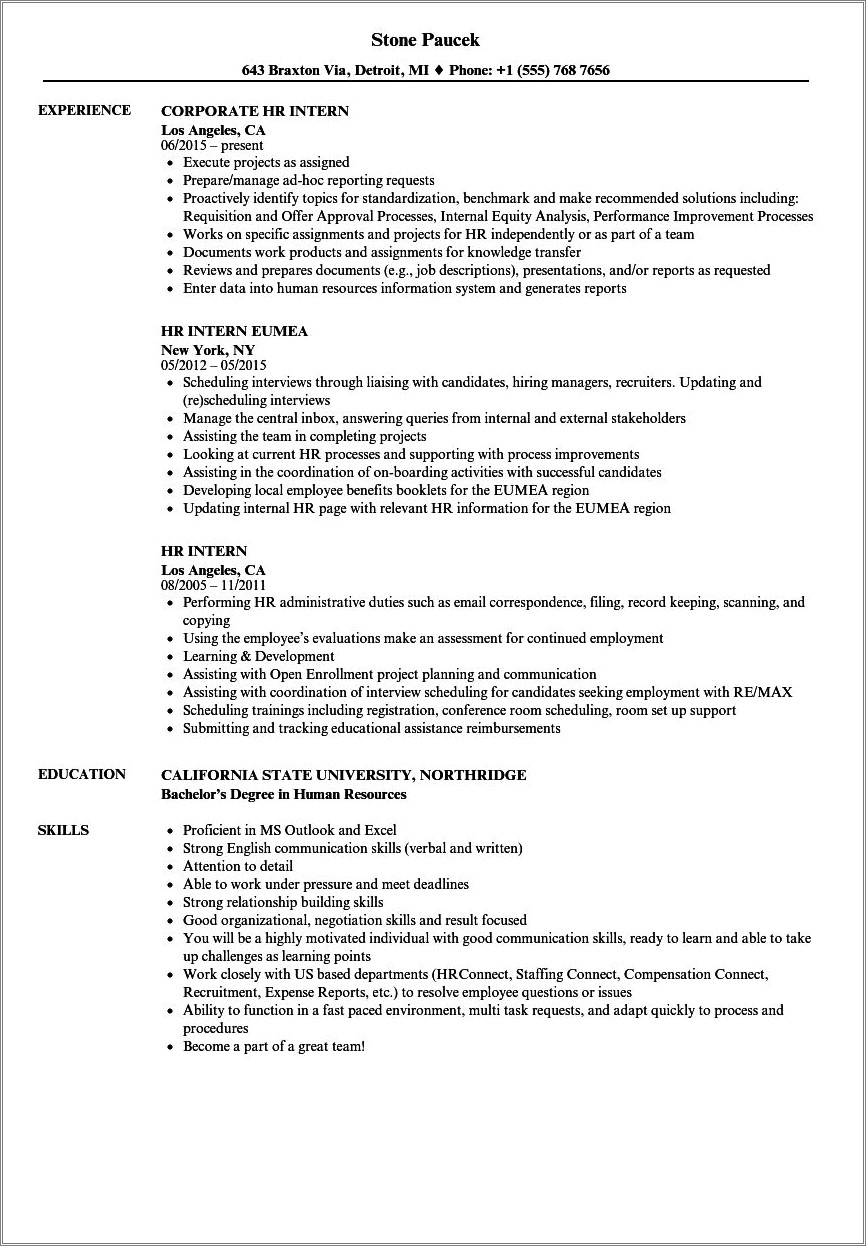 Human Resource Job Duties For Resume