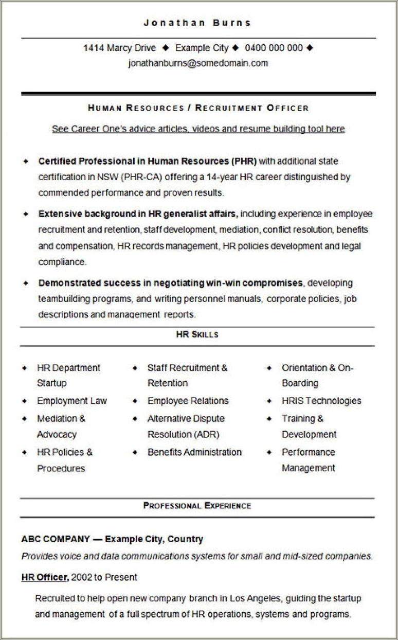 Human Resource Management Job Description For Resume