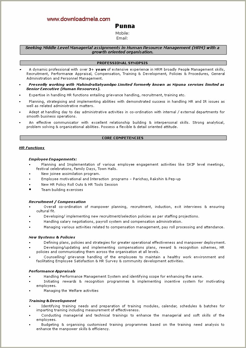 Human Resource Management Objective For Resume