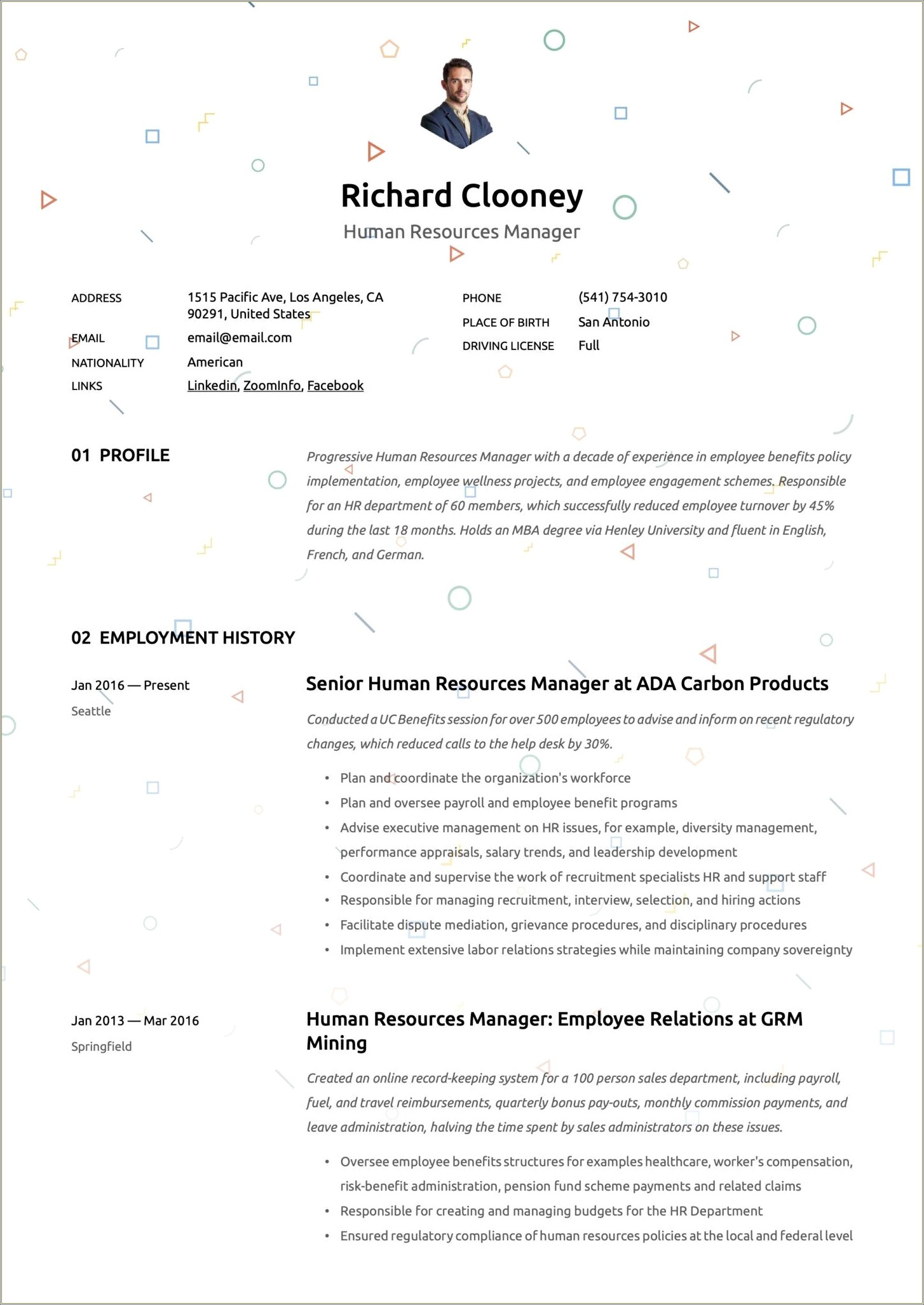 Human Resource Manager In Health Sample Resume