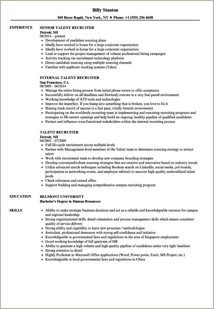 Human Resource Recruiter Resume Without Experience