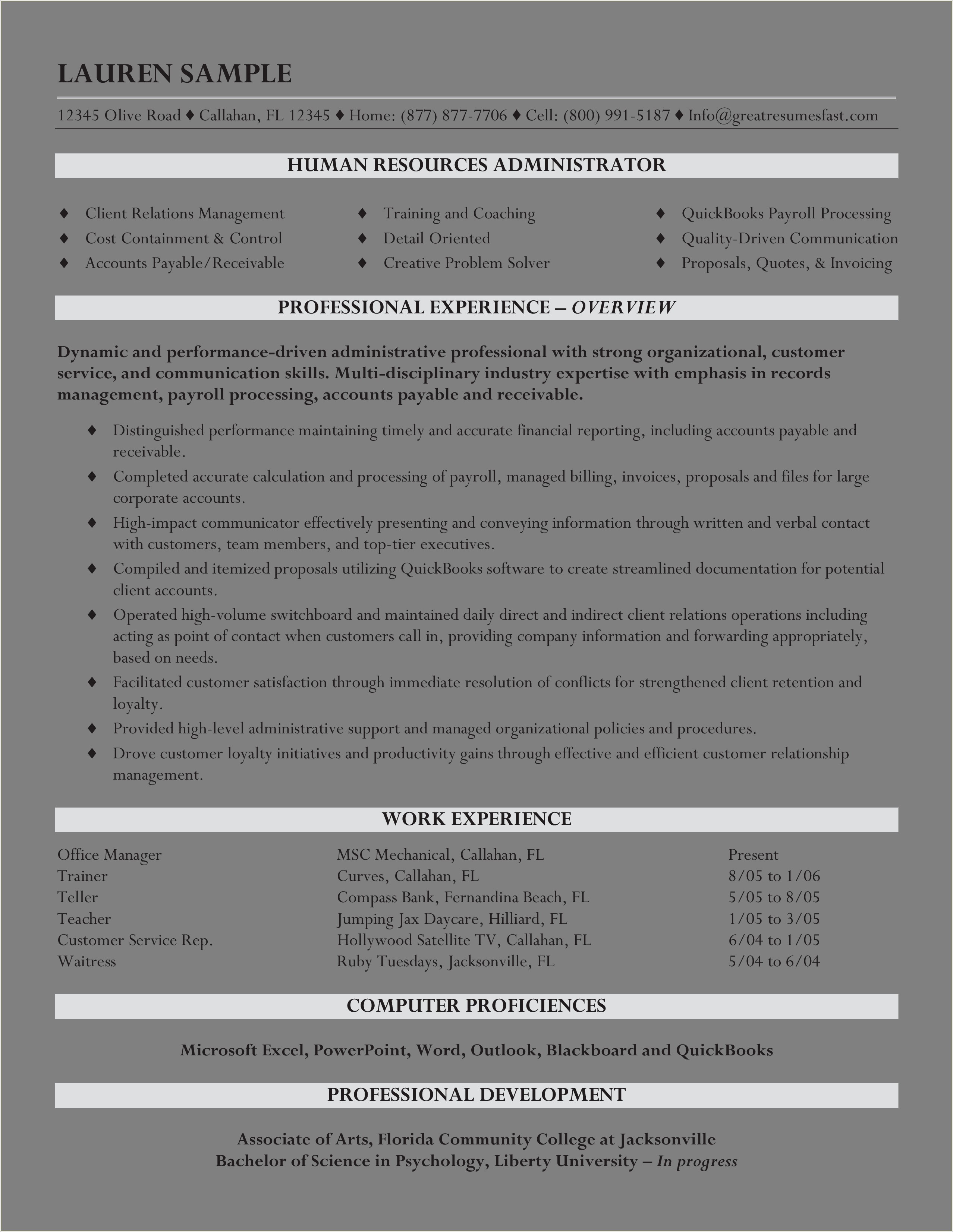 Human Resource Resume Pdf Skills Entry Level