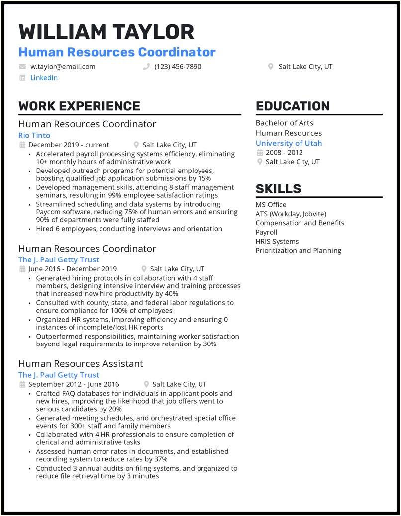 Human Resources Accomplishments Summary Resume Examples