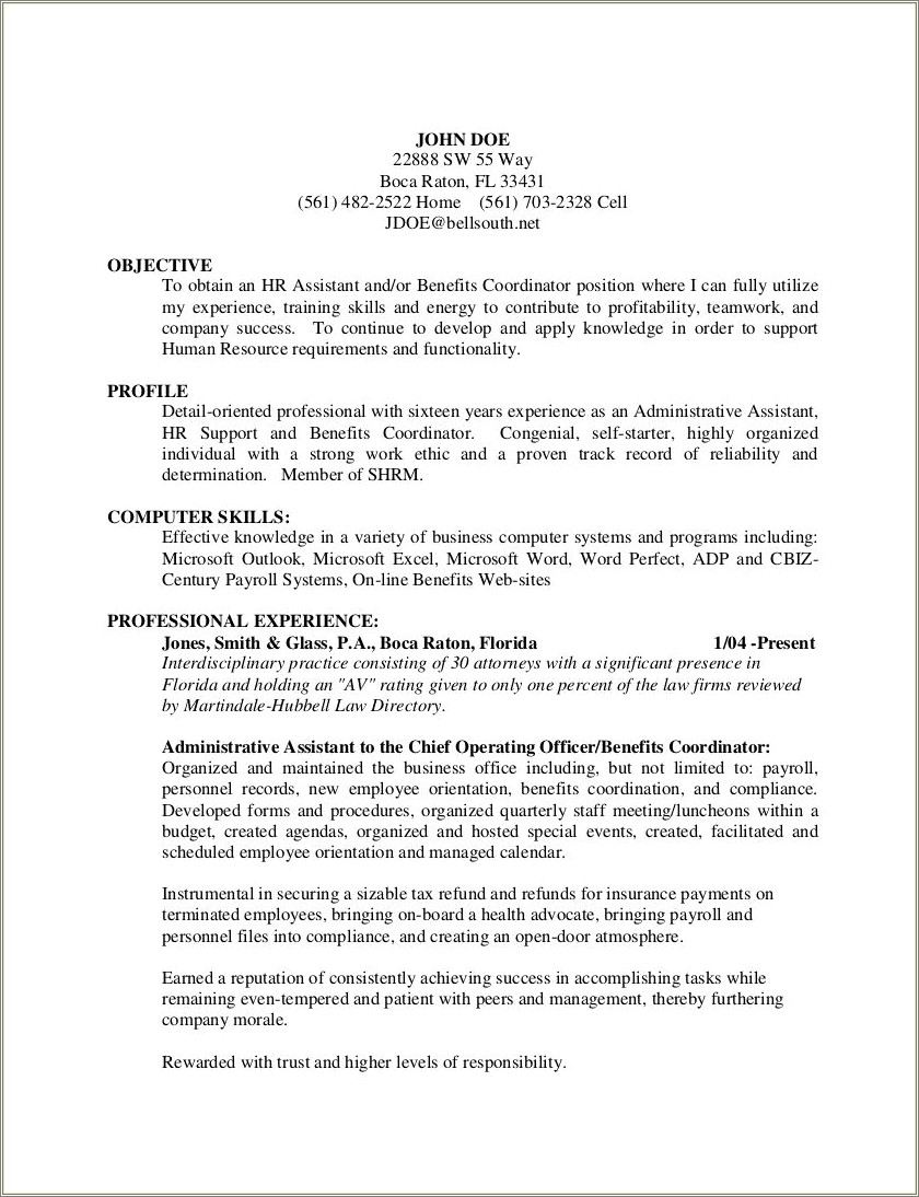 Human Resources Coordinator Job Description Resume