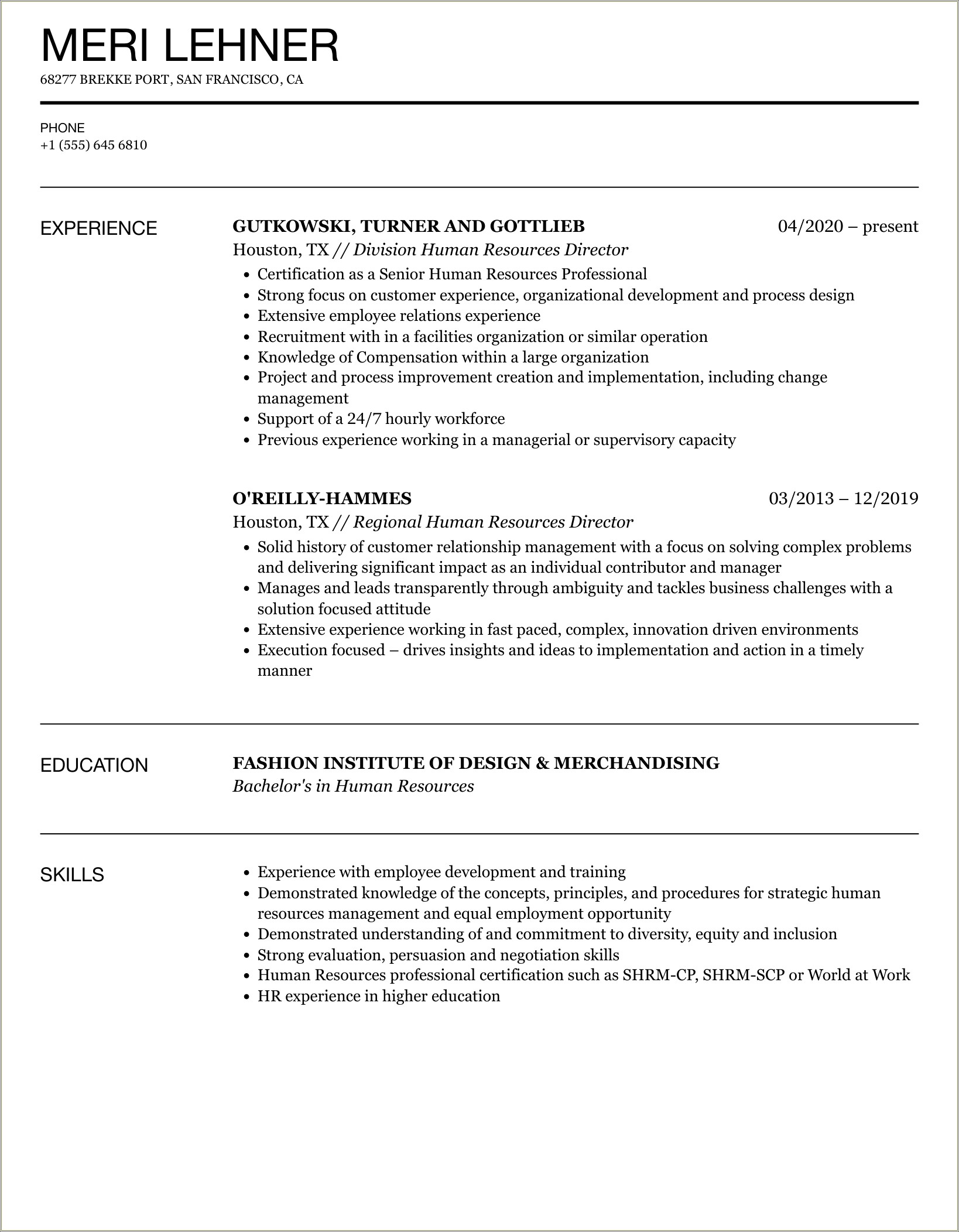 Human Resources Director Accomplishments Summary Resume Examples