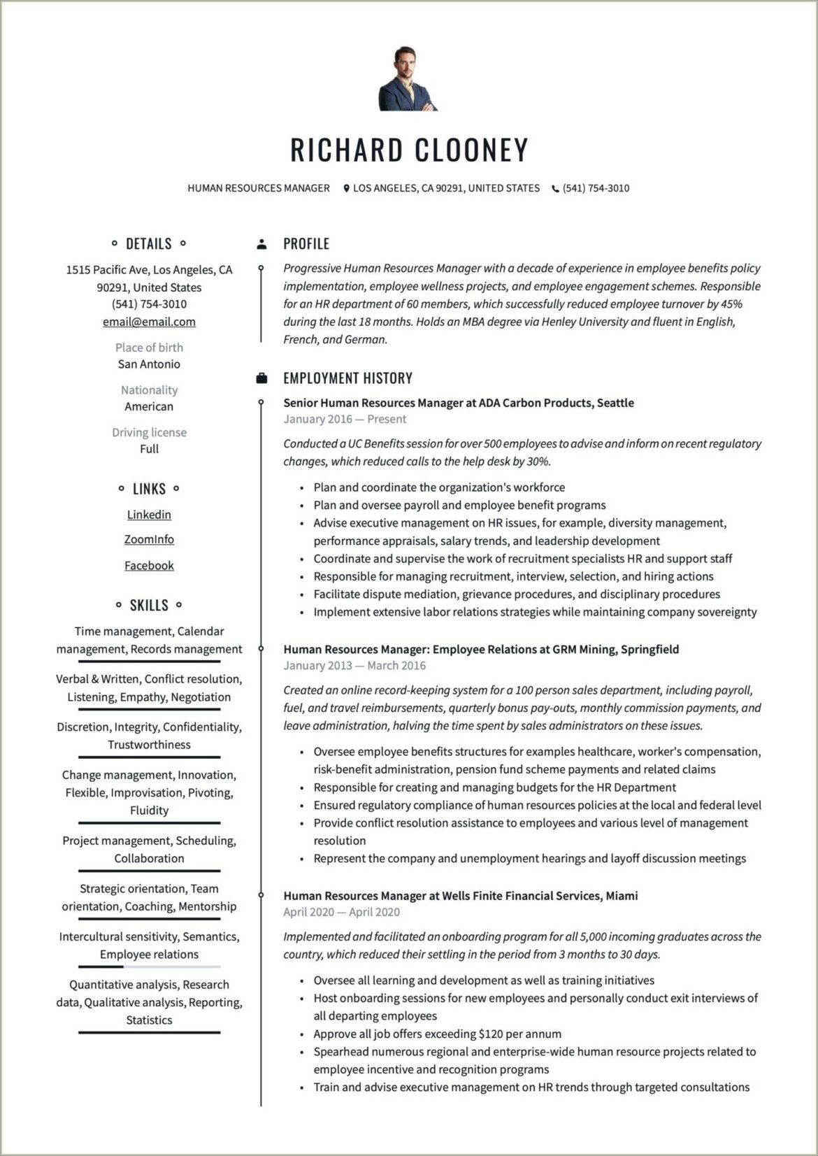 Human Resources Director Payroll Resume Sample