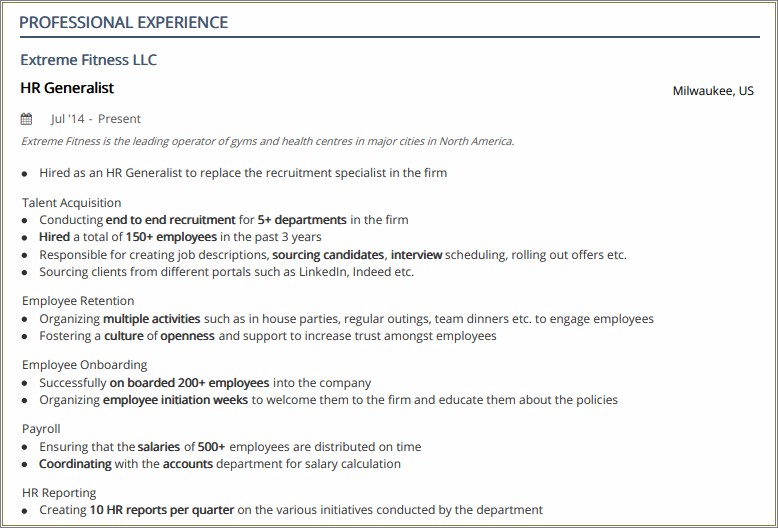 Human Resources Generalist Job Description Resume