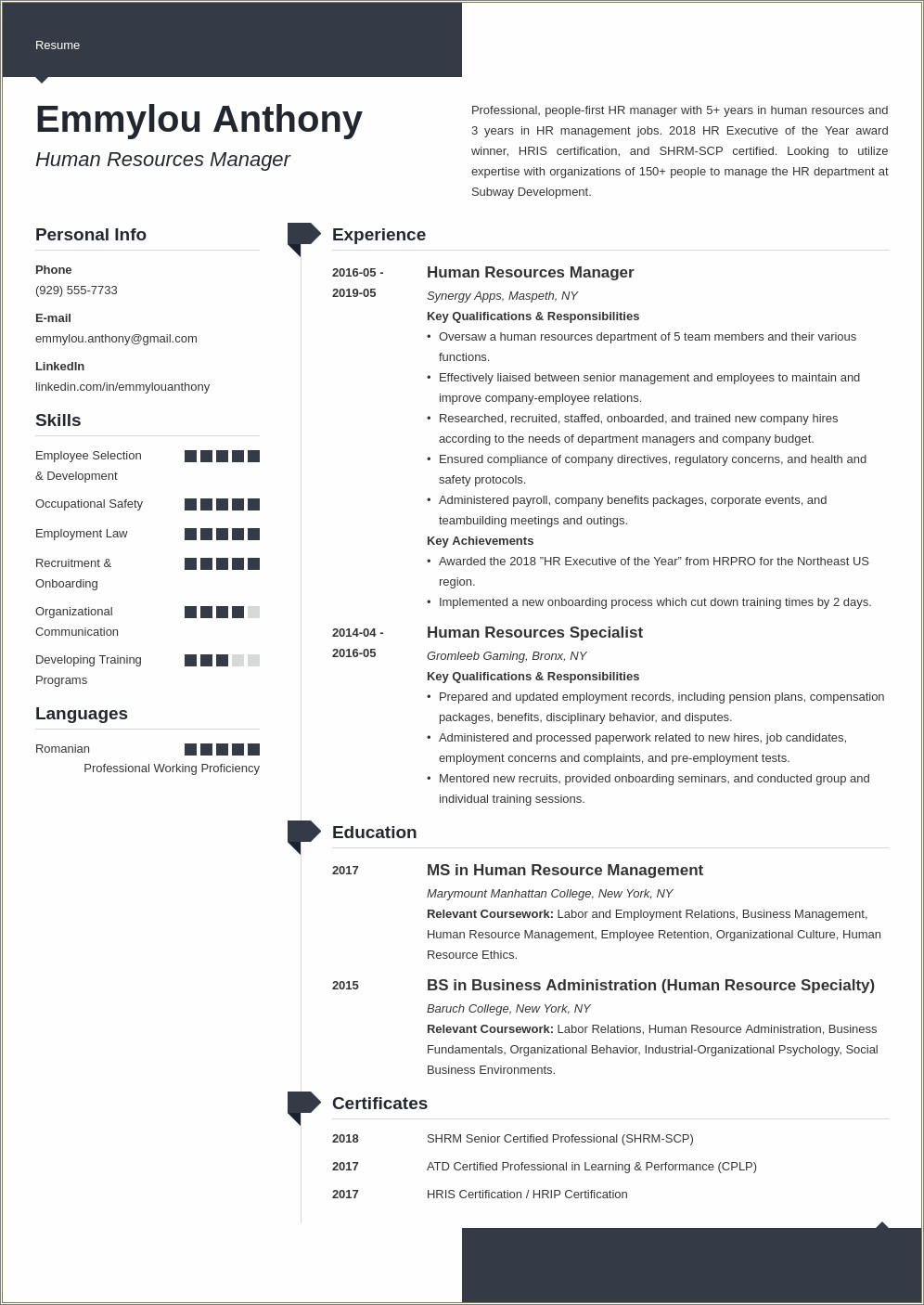 Human Resources Manager Resume Sample Monster