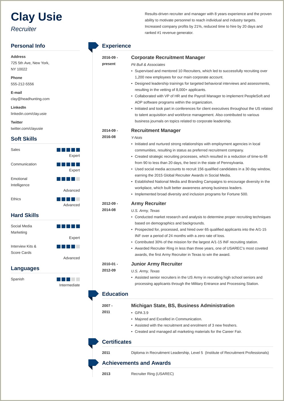 Human Resources Recruiter Resume Skill Sets