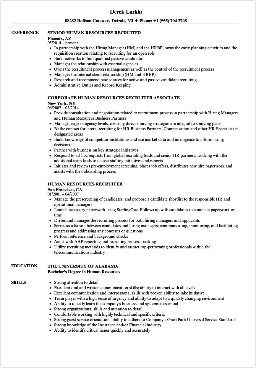 Human Resources Resume Summary Of Qualifications