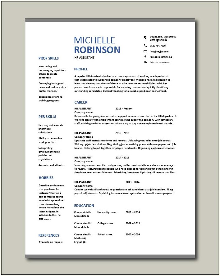 Human Resources Summary Resume For College Graduate