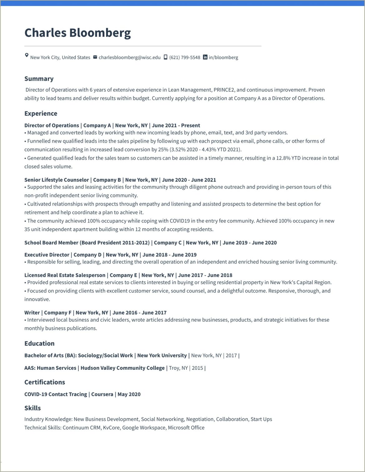 Human Service Institutional Care Worker Resume