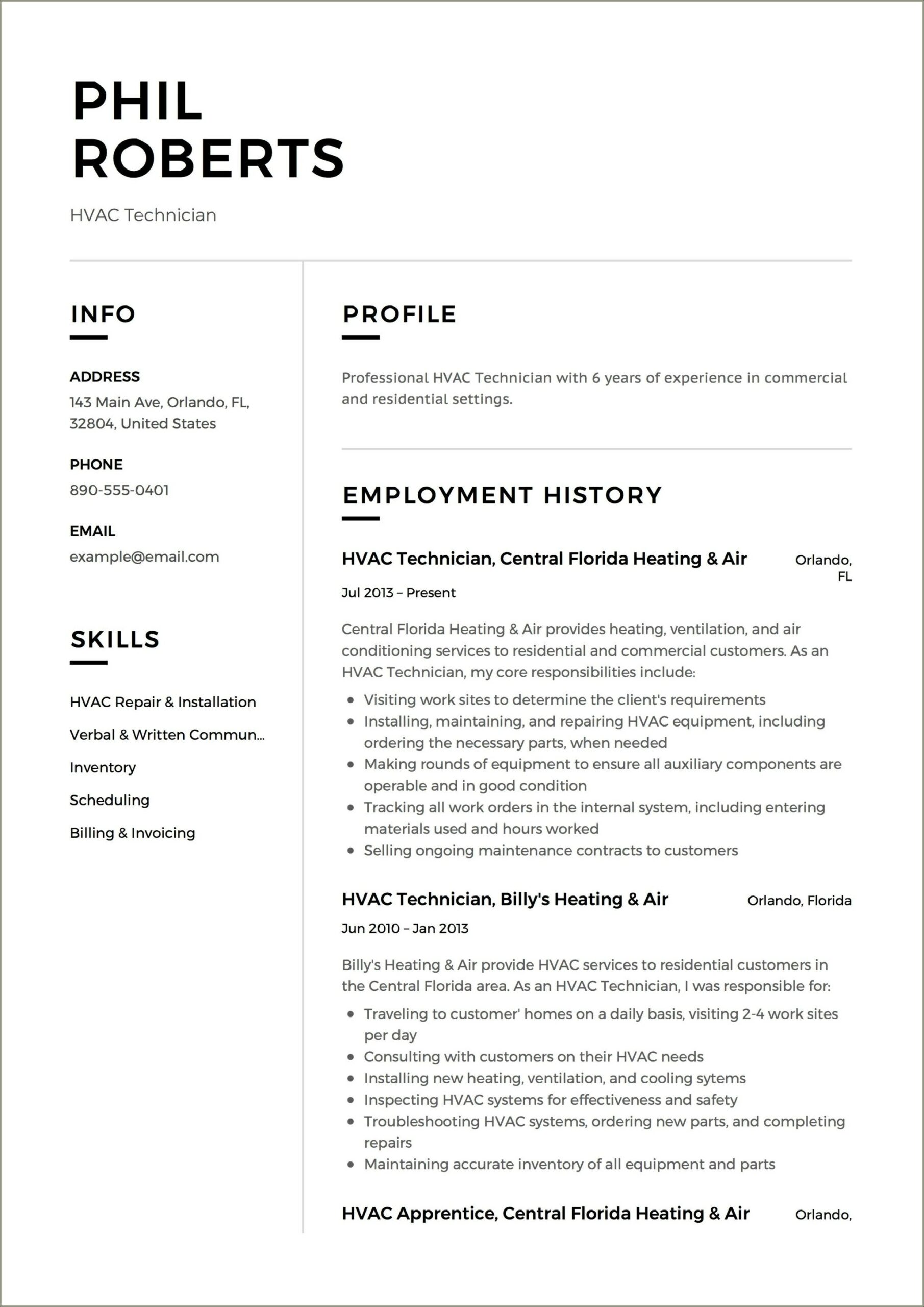 Hvac On Vehicles Experience For Resume