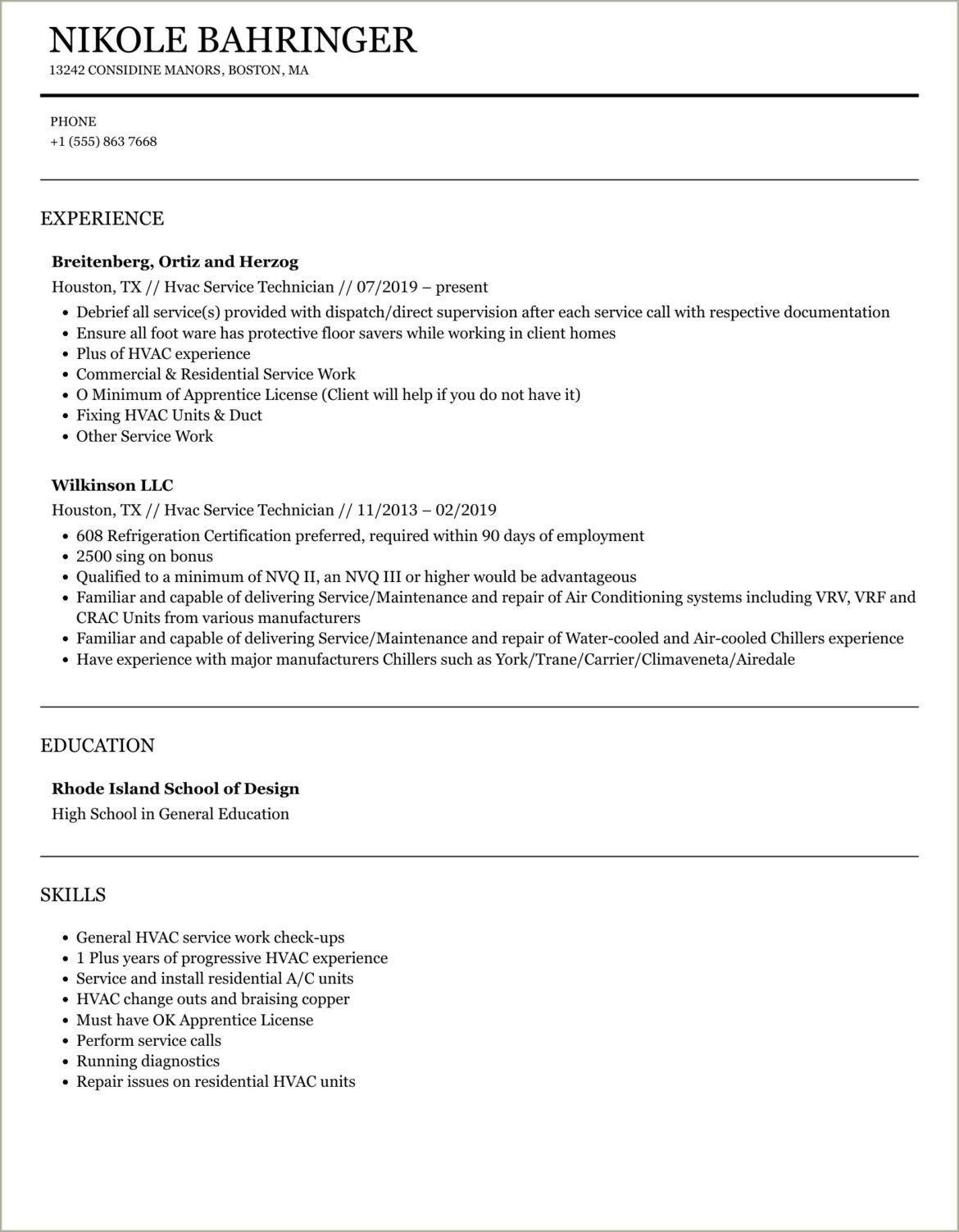 Hvac Service Technician Resume Samples Jobherojobhero