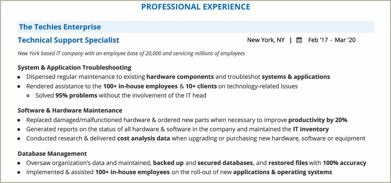 I.t Tech Support Objective Resume