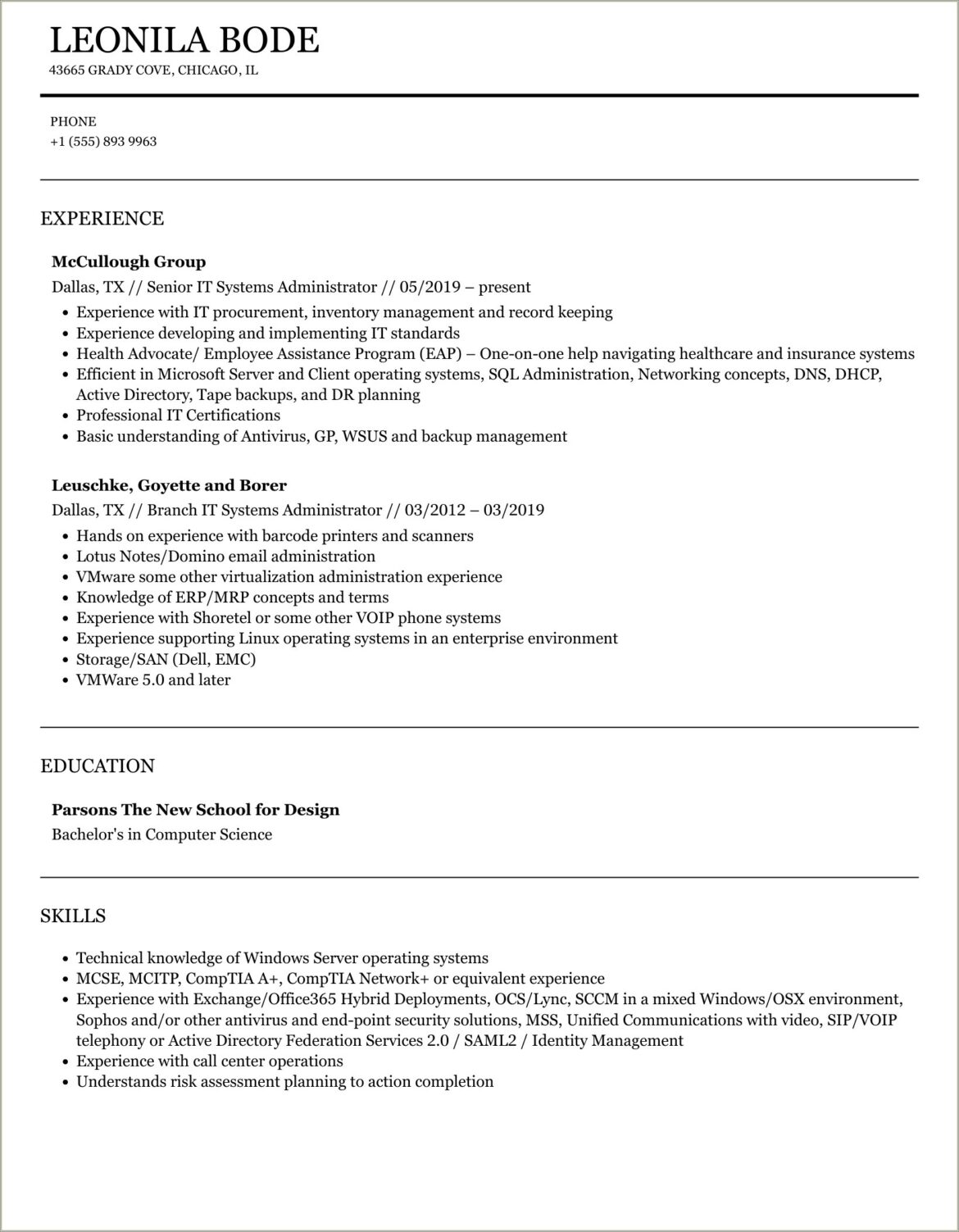 Ibm Integration Bus System Administrator Sample Resume