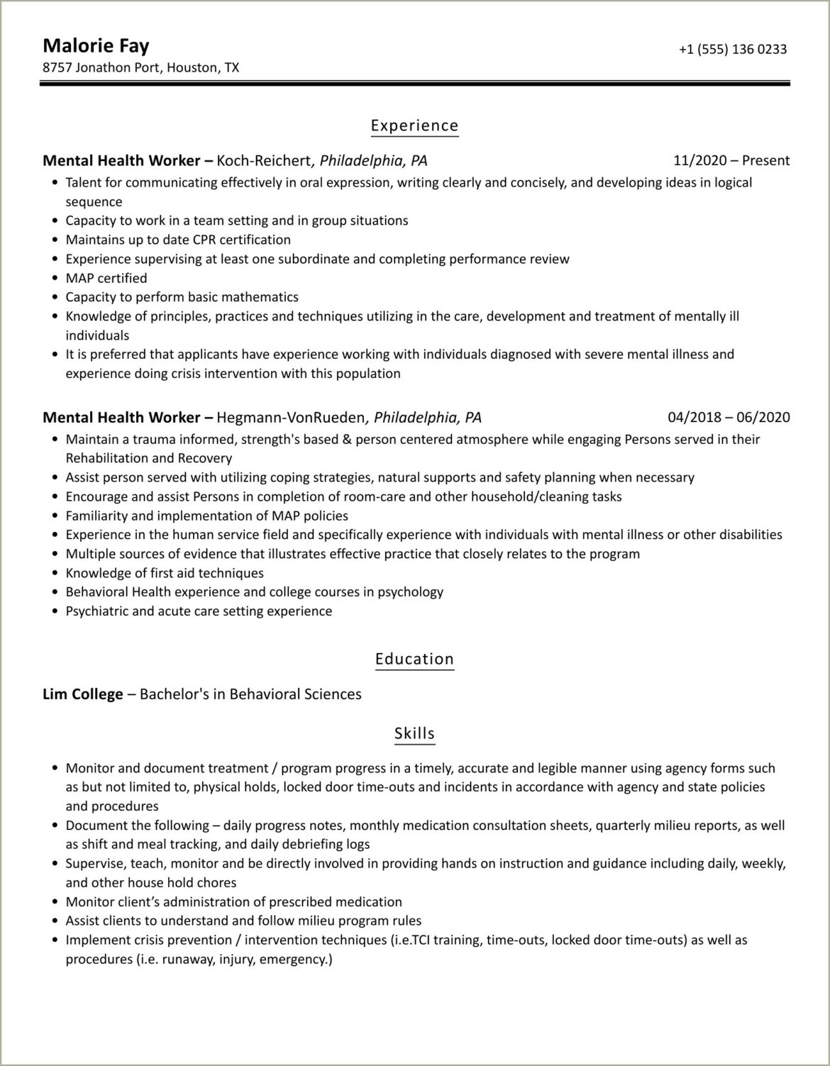 Ideal Candidate Mental Health Worker Resume Examples