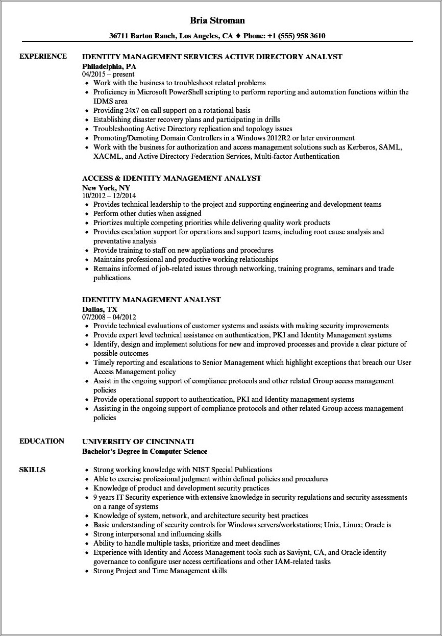 Identity And Access Management Business Analyst Resume