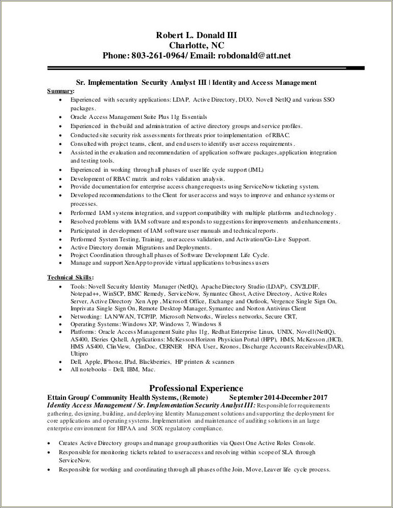 Identity And Access Management Professional Resume