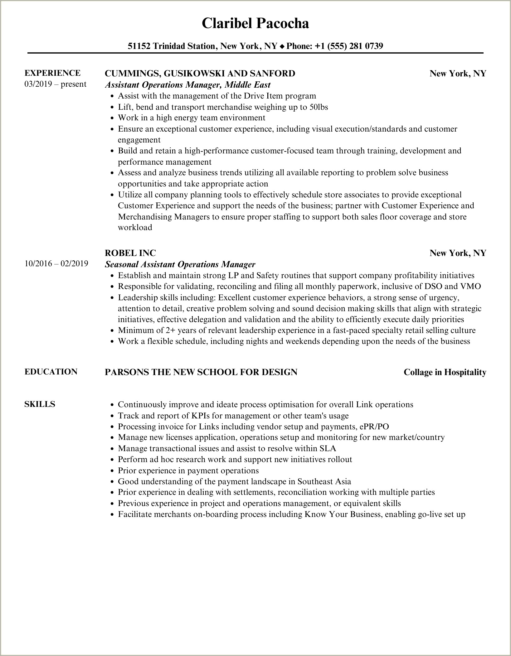 Images Of Assistant Operations Management Resume Exsample