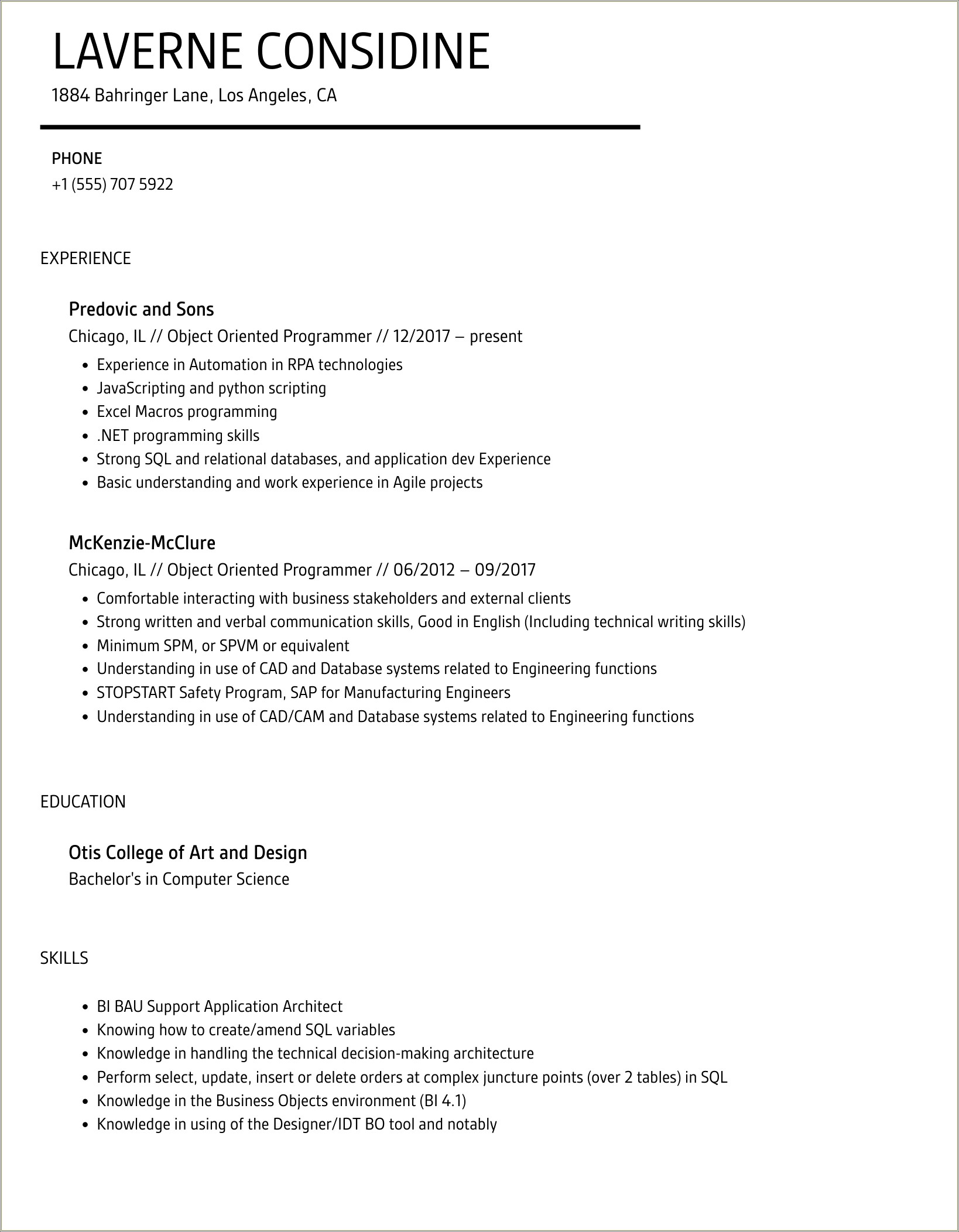 Implementation Object Oriented Programming In The Resume