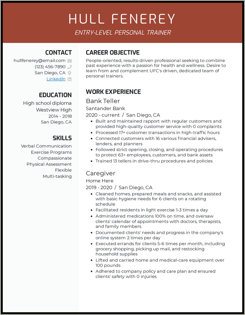 In Home Personal Training Resume Examples